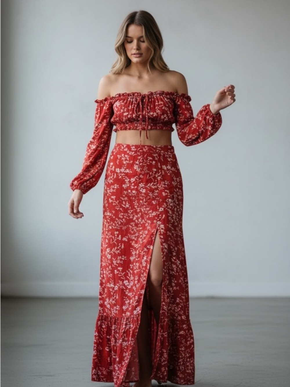 Floral Red Maxi Skirt ♥️